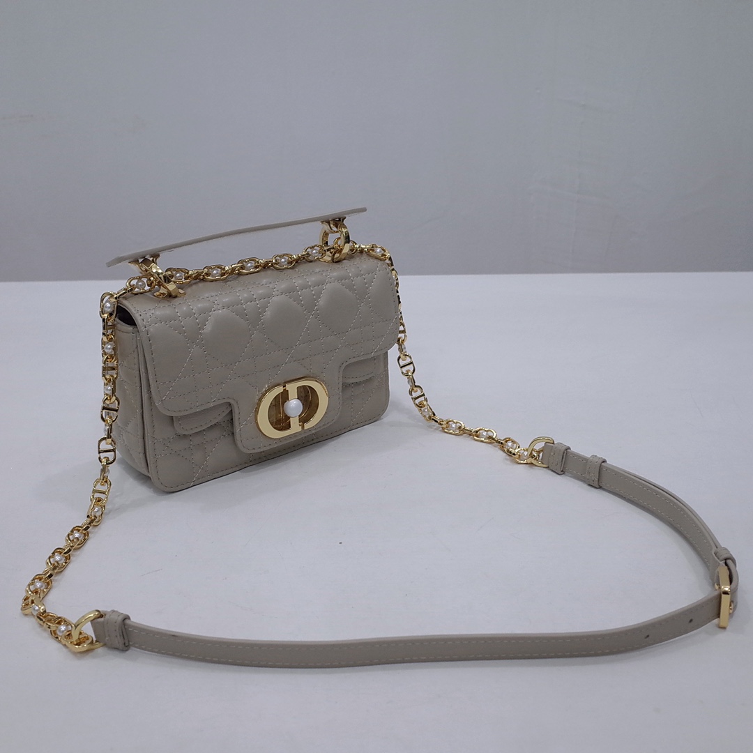 Mini Dior Jolie Top Handle Bag Warm Taupe Cannage Calfskin